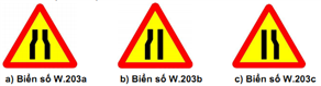 Biển số W.203 (a,b,c): "Đường bị thu hẹp"